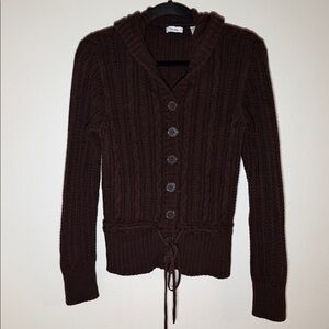 Y2K Liz & Co. Brown Knit Ribbon Hooded Sweater